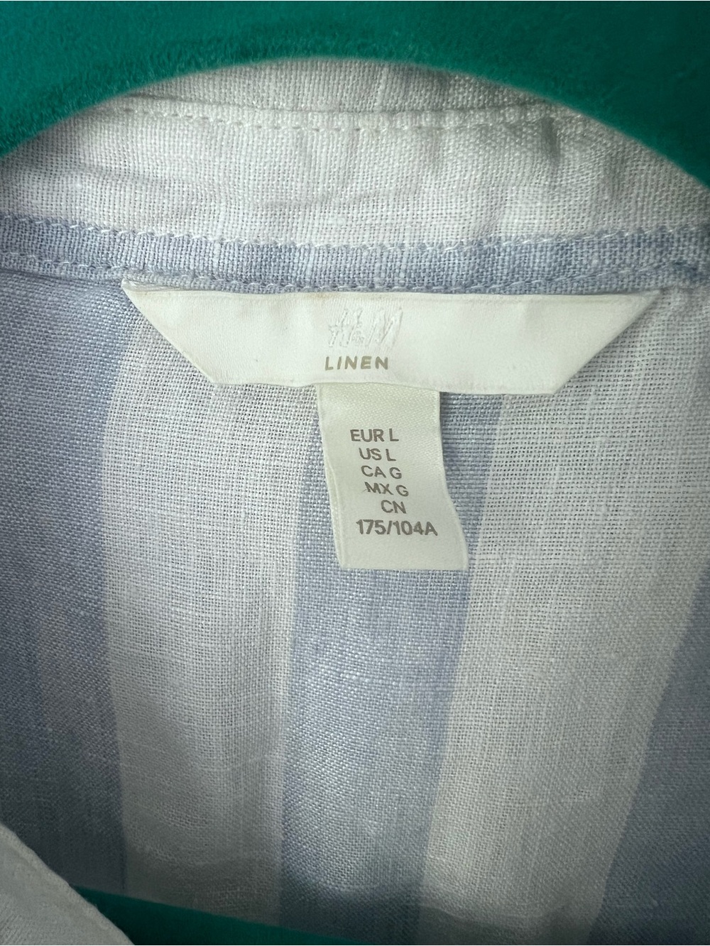 H&M 100% Linen Blue & White Striped Button Down Shirt Size L - Picture 3 of 4